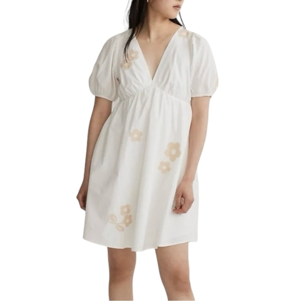 Madewell Annamarie Dress Embroidered Short Puff Sleeve Mini White Size 4